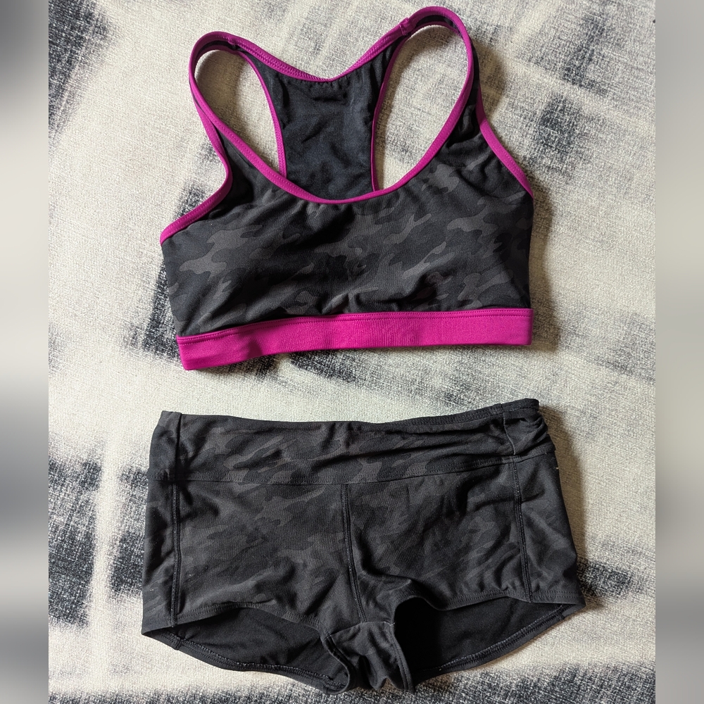 Black and Pink Camouflage Bikini Set
